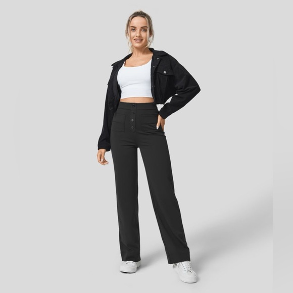Halara High Waisted Button Multiple Pockets Straight Leg Casual Pants NEW!!!🖤 - Picture 6 of 16